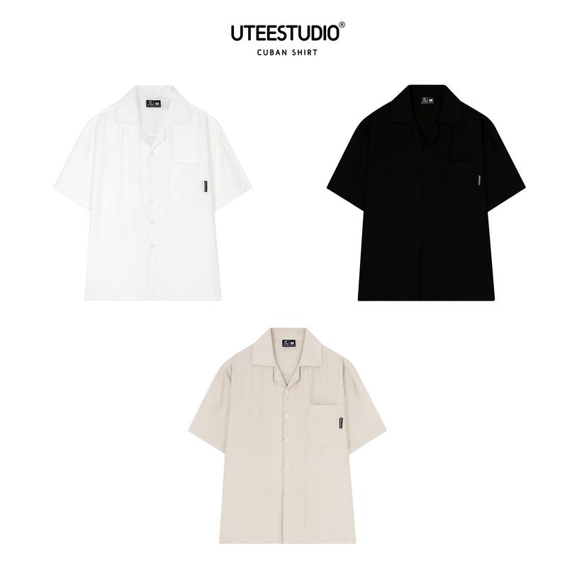 [Sản Phẩm Hè] Áo Sơ Mi Cổ Vest Vải Đũi Thoáng Mát Unisex Oversize UTEESTUDIO Basic Cuban Shirt Form Rộng Tay Lỡ Menswear Nam