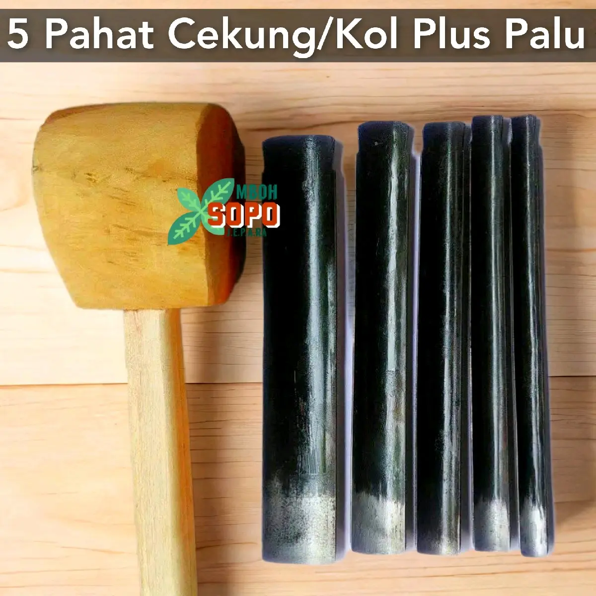 Pahat Ukir Jepara, 5 Pahat Cekung/Kol plus Palu Kayu , Set H5