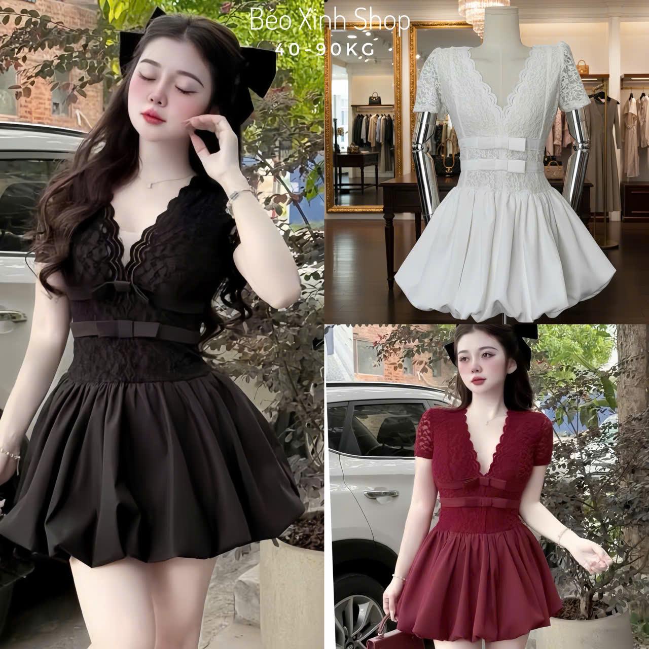 Váy Dự Tiệc Thiết Kế Dáng Ngắn Tiểu Thư Phối Cổ Tim (Vải Ren Cao Cấp) Thanh Lịch Sang Trọng Cho Các Nàng Bigsize 40–90kg Thời Trang Nữ Béo Xinh Shop - A.1718