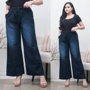 CELANA KULOT PANJANG JEANS WANITA - PINGGANG KARET COCO CULOTTE CELANA JEANS SERUT