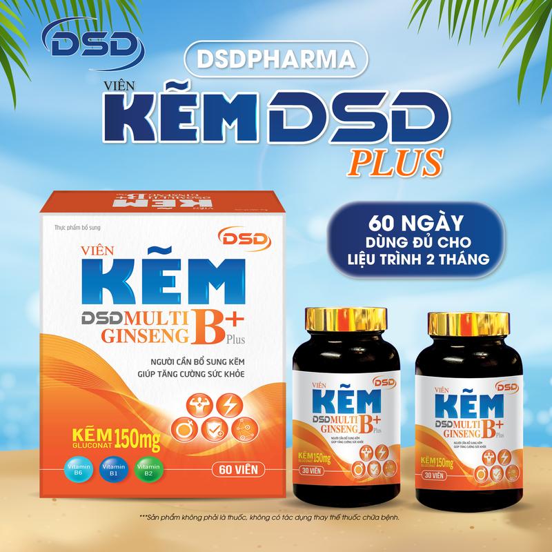 DSDPHARMA Viên Kẽm DSD Plus 60 Ngày Bổ Sung Kẽm 150mg - Bổ Sung Kẽm Biozinc & Vitamin Nhóm B, Nhân Sâm - Hộp 2 Lọ X 30 Viên