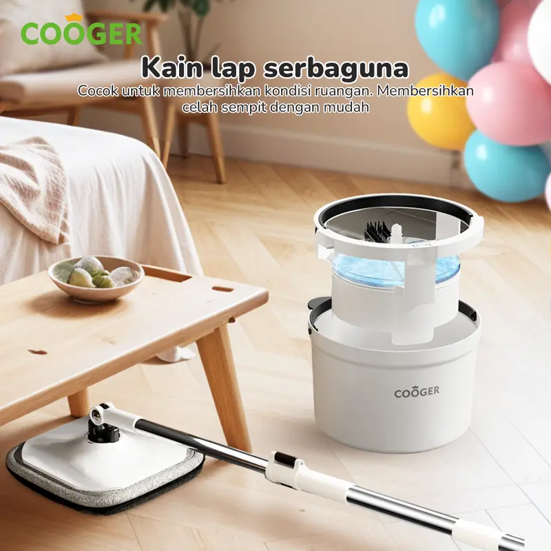 COOGER Alat Pel Lantai Putar Plus Bentuk Panda Single Bucket Plus Spin Mop 2IN1 Panda Dual Teknologi Pemisah Air Kotor Dan Bersih Dalam Satu Ember Kain Stainless Hitam Pink 1