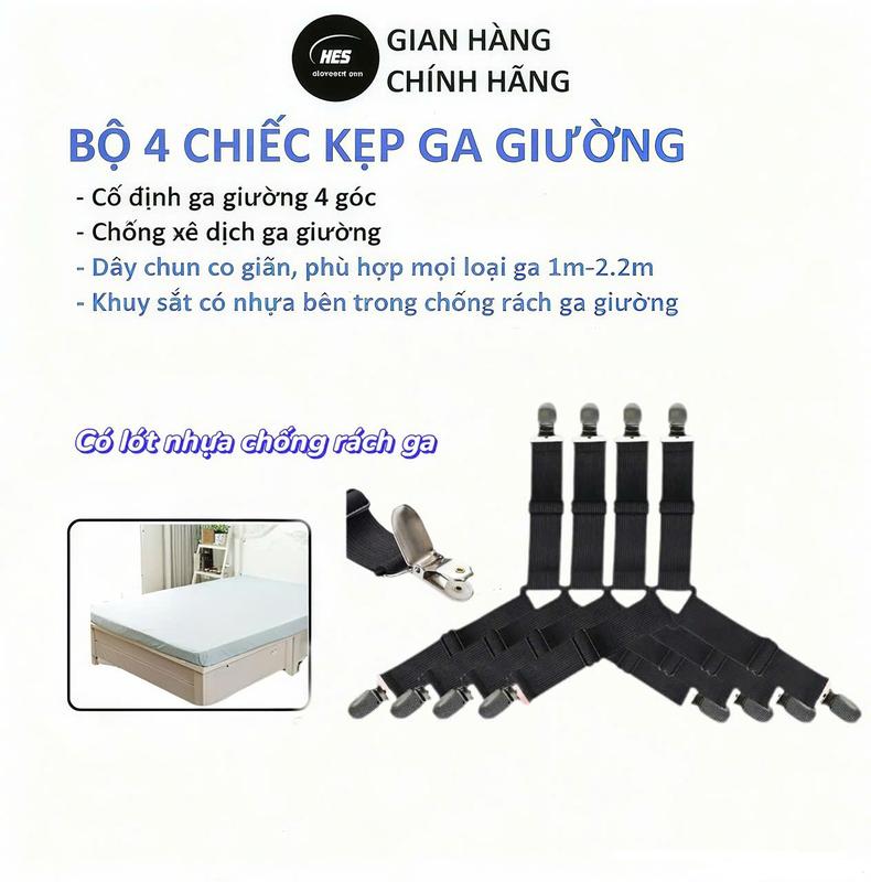 Bộ 4 chiếc kẹp ga giường drap chống xê dịch cố định và giữ phẳng kep co dinh ga giuong