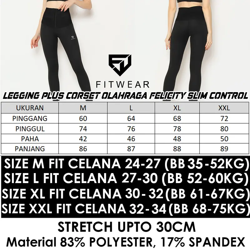 Fitwear - Legging Plus Corset Olahraga Wanita FELICITY SLIM CONTROL - BLACK - M - 2XL 3