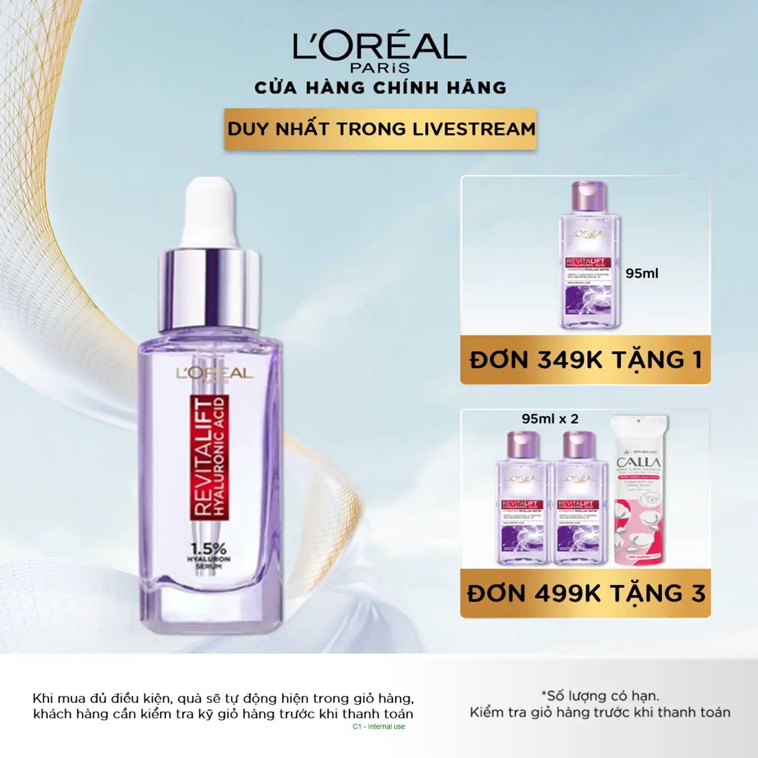Serum dưỡng cấp ẩm, căng mướt da Revitalift 1.5% Hyaluronic Acid L'oreal Paris Serum 30ml Skincare Làm Đẹp Da Dưỡng Ẩm Da