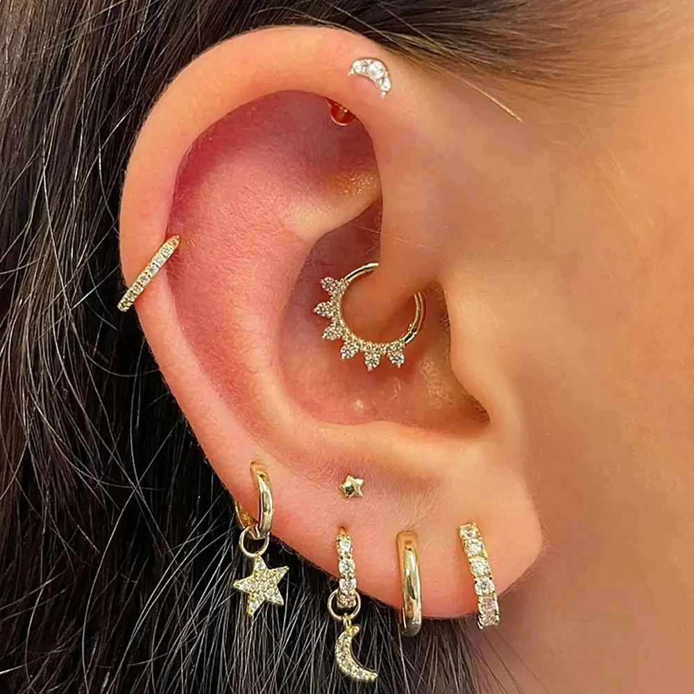 1PC Cartilage Piercing Women's Earring Septum Helix Lobe Tragus Flat Ear Hoop Tiny Stars Moon Dainty Body Jewelry