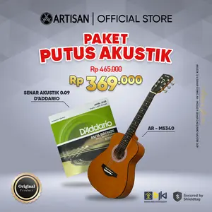 ARTISAN Paket Putus Akustik [ Gitar Akustik 3/4 String + Senar Akustik Steel ] Harga Lebih Hemat