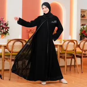 Gamis Abaya Hitam Turkey Maxi Dress Turki Simple muslim wanita Dewasa Arab Mewah Umroh Basic Bordir Syari - Haura Hitam