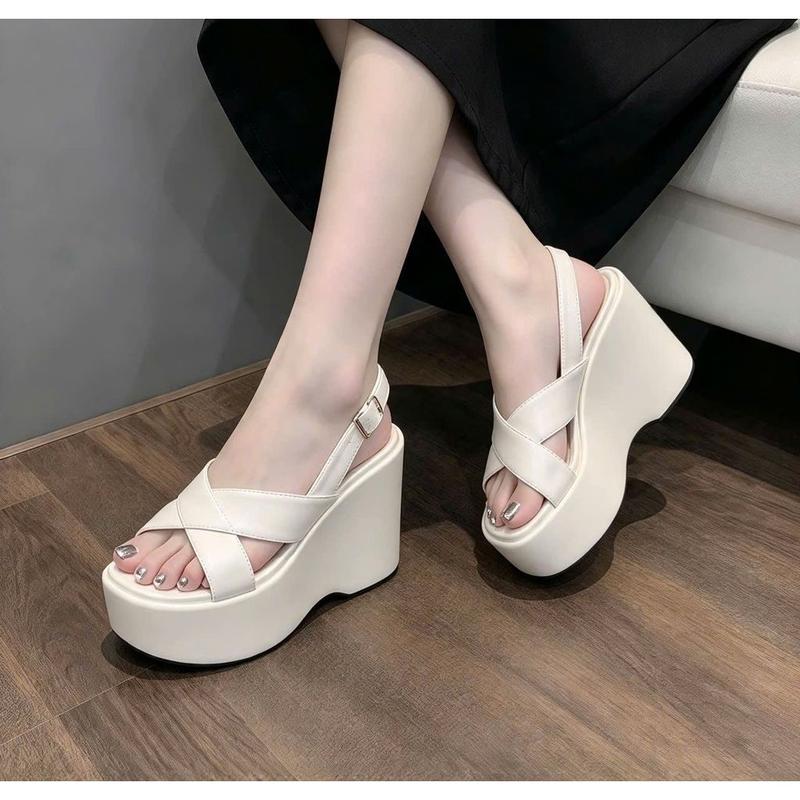 GIÀY SANDAL NỮ ĐẾ LÕM QUAI DA CHÉO CÁO CẤP THANH LỊCH nḣất 10CM SANG TRỌNG AZ01