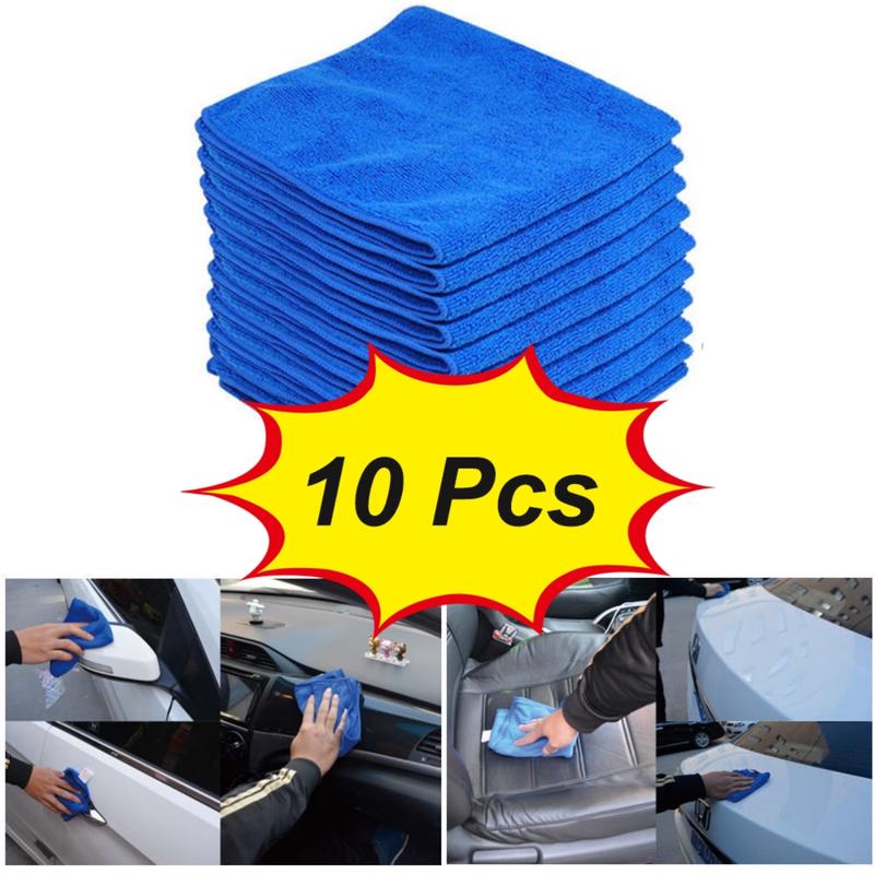 ผ้าเช็ดรถไมโครไฟเบอร์เนื้อนุ่ม 30 ซม. x 30 ซม. 10 ชิ้น ผ้าเช็ดจานดูดซับสำหรับโต๊ะในห้อง ห้องครัว รถยนต์ขนาดเล็ก รถจักรยานยนต์ ซักผ้าแก้ว ผ้าทำความสะอาดในครัวเรือน 0