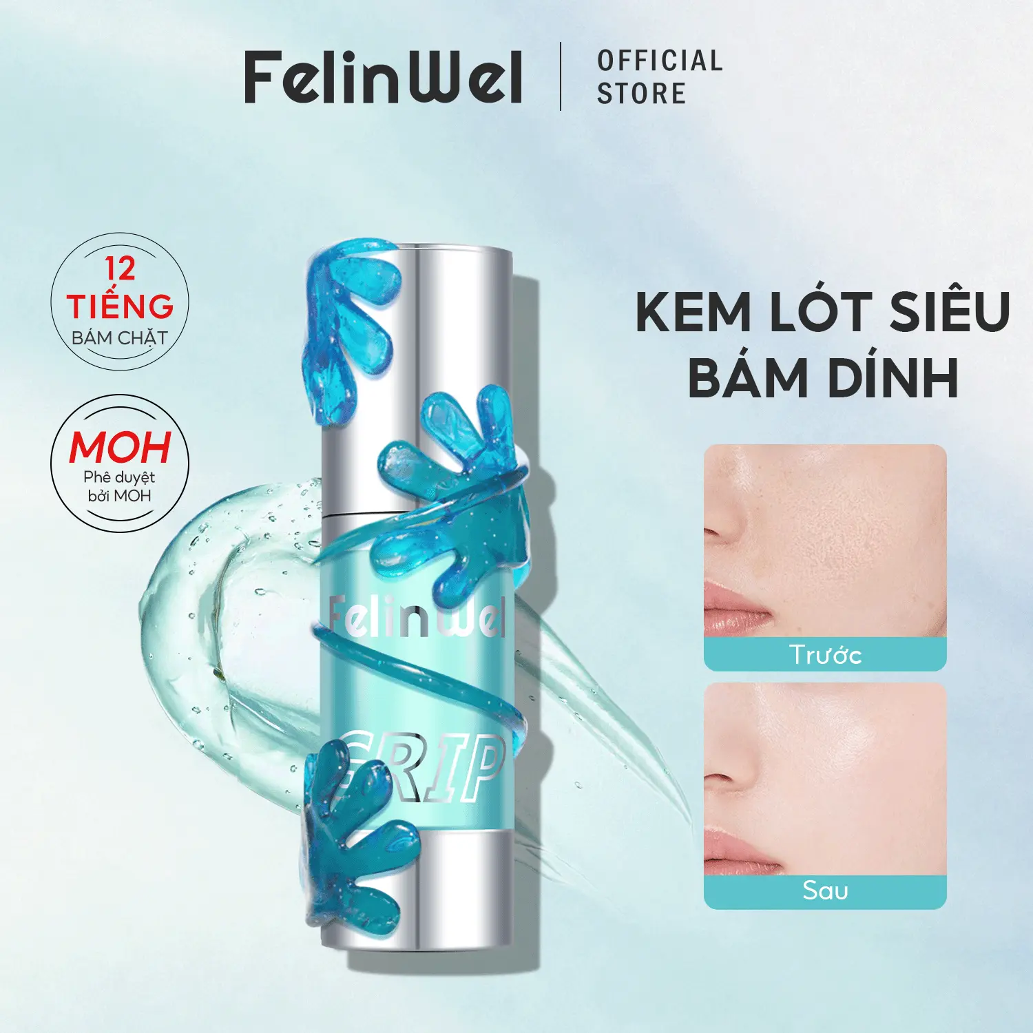 FelinWel - Kem Lót Bám Dính Dưỡng Ẩm Dạng Gel, [Phê duyệt bởi MOH], Bám Chặt Kiểm Soát Dầu Lâu Trôi, Mỏng Nhẹ Thuần Chay An Toàn, 30ml/22ml