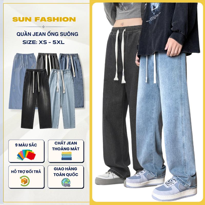Quần jean ống rộng nam nữ bigsize SUN 09 đa dạng mẫu mã, cạp chun, đễ phối đồ có túi Menswear Pants Ong