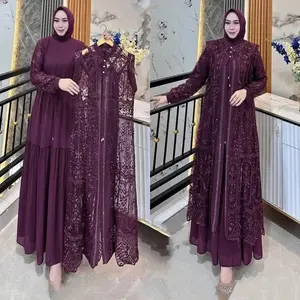 Raya Dress Brukat Ceruty Babydoll Full Puring Mix Brukat Aplikasi Payet Tempel Gamis Muslim Elegant Manis Busui Friendly