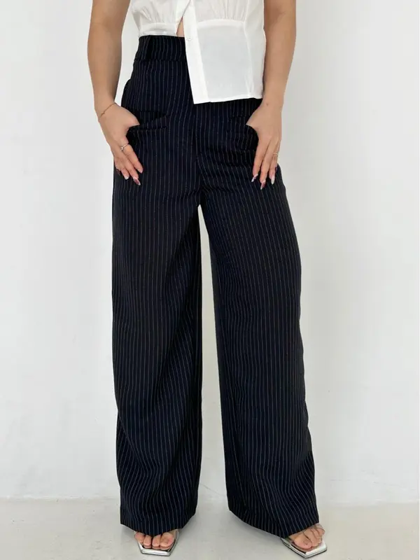 [Poshy] Kimberly Loose Stripe Pants Highwaist Semiwool Pockets Celana Panjang Wanita Premium Straight Trouser Celana Garis 8