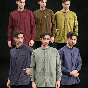Kemeja Koko Pria Lengan Panjang Motif polos Katun Plat Premium Muslim Baju Dewasa  Atasan 013