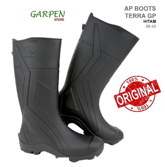 Sepatu Boot Tinggi karet pvc AP Boots TERRA GP Hitam Anti Slip Anti  Air Lentur Nyaman Ringan Lokal Karet Perkebunan pria dan wanita rubber boots