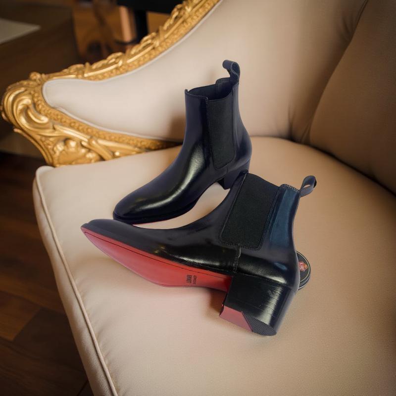  Chelsea Boots Da bò Ý Cao cấp Đế Gỗ 5cm Chelsea Boots Đế Đỏ Và Đế Đen 