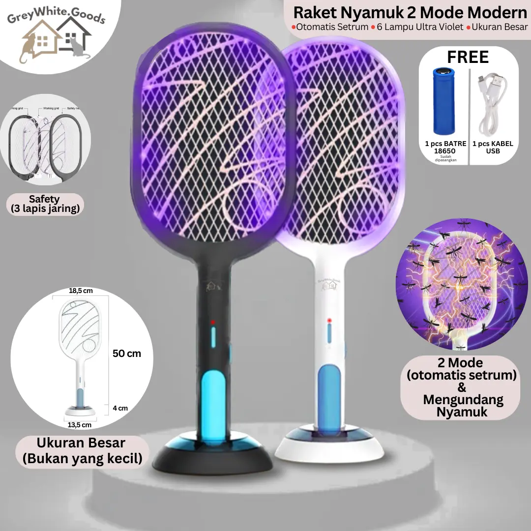 Raket Nyamuk Standby 2 Mode Charger USB GW kabel listrik baterai perangkap