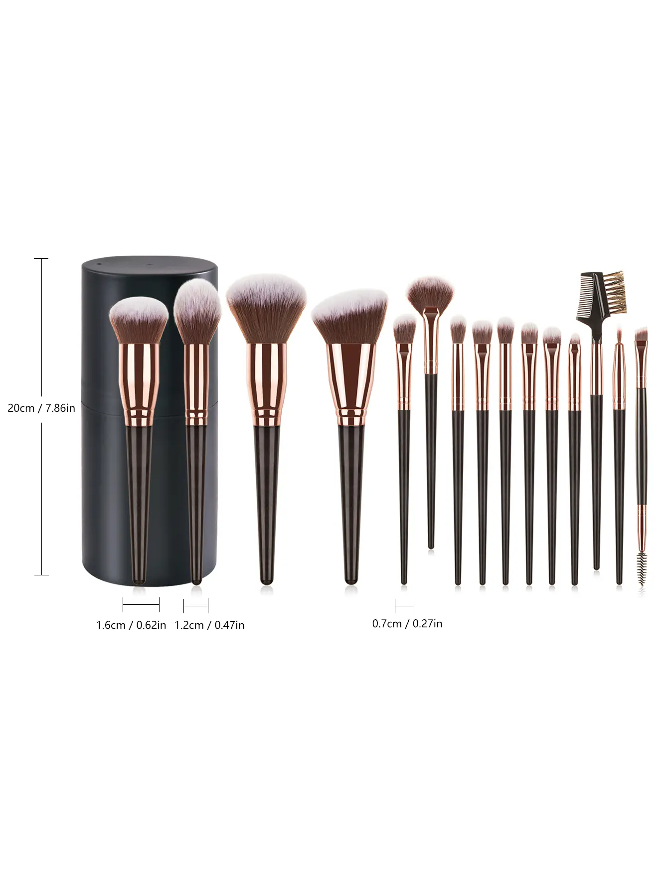 15pcs black oversized makeup brush set + makeup brush bucket including blush brush, loose powder brush, contour brush, eyebrow brush, eyebrow comb brush, eyeliner brush, eyebrow brush, fan brush, blush brush, nail cleaning brush FINDCOLOR