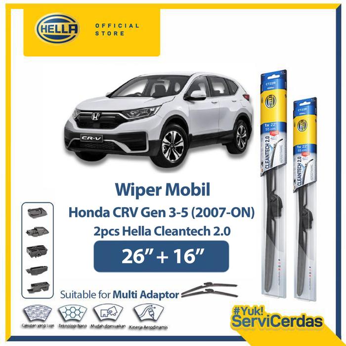 Gambar Wiper Mobil HONDA CRV Gen 3-5 2007-On 26" + 16" (2pcs) - HELLA Cleantech 2.0 dari Hella Indonesia Official Store Kota Administrasi Jakarta Pusat Tokopedia