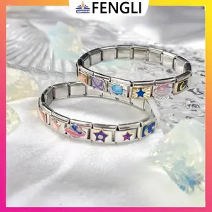 Italian Charm Bracelet Couple - Gelang Pasangan Teleskop Fleksibel Cocok Semua Ukuran Pergelangan Tangan Keychain Minifigure Shark Unicorn