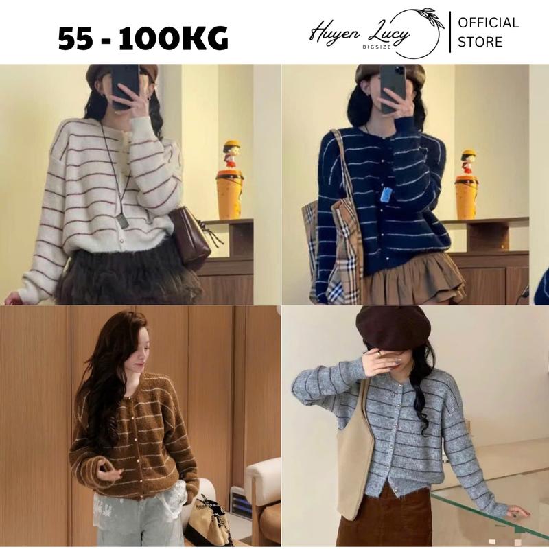  ÁO LEN CARDIGAN LÔNG THỎ KẺ SỌC NGANG nữ bigsize len mềm cao cấp dày dặn thiết kế  trẻ trung cá tính năng động hot trend mặc đi chơi chụp ảnh thu đông freesize dưới 85kg Huyền Lucy Bigsize 