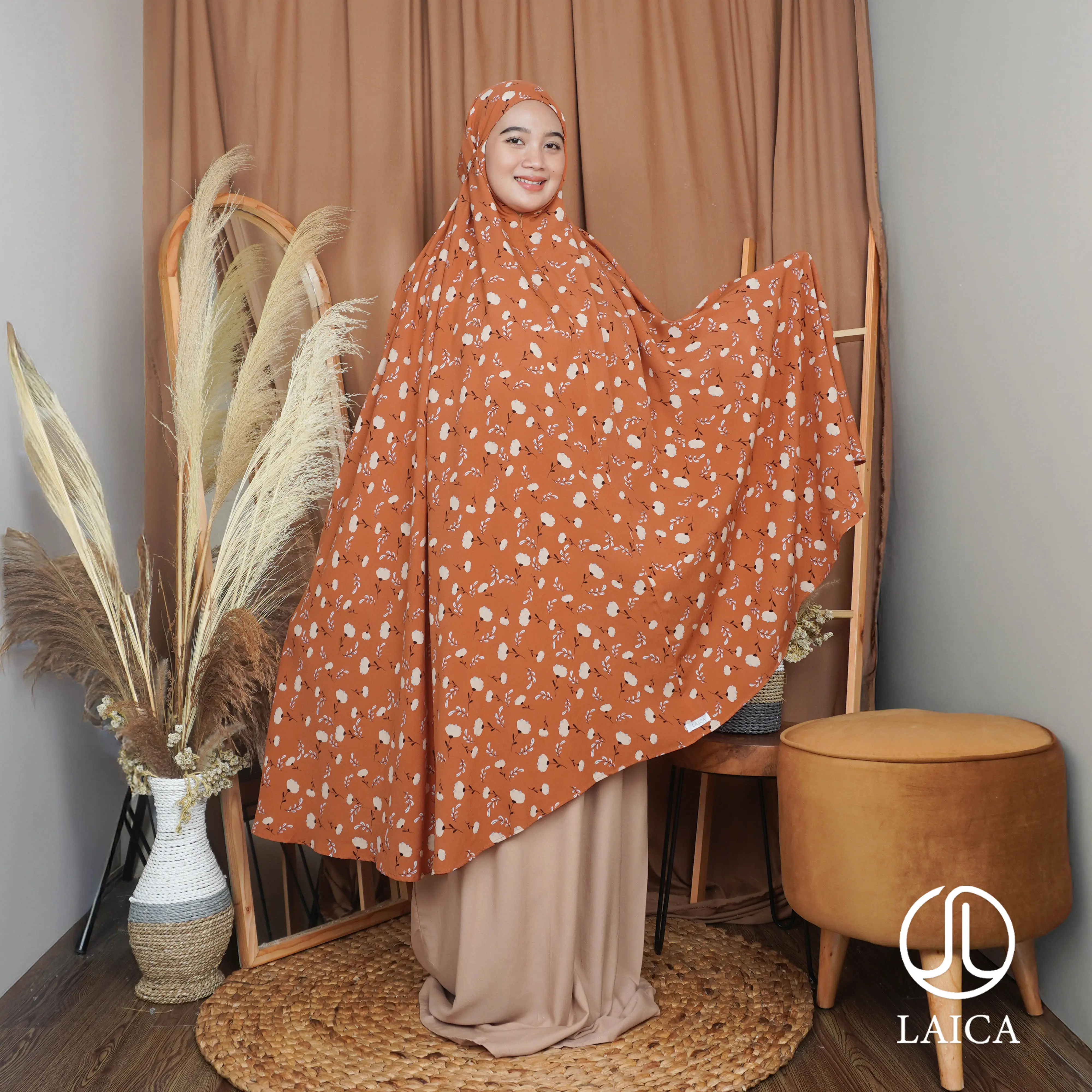 Mukena Laica Kombinasi Rayon Carme 2in1 Atasan Cantik Bawahan Fit Panjang Muslim Motif Dewasa Katun