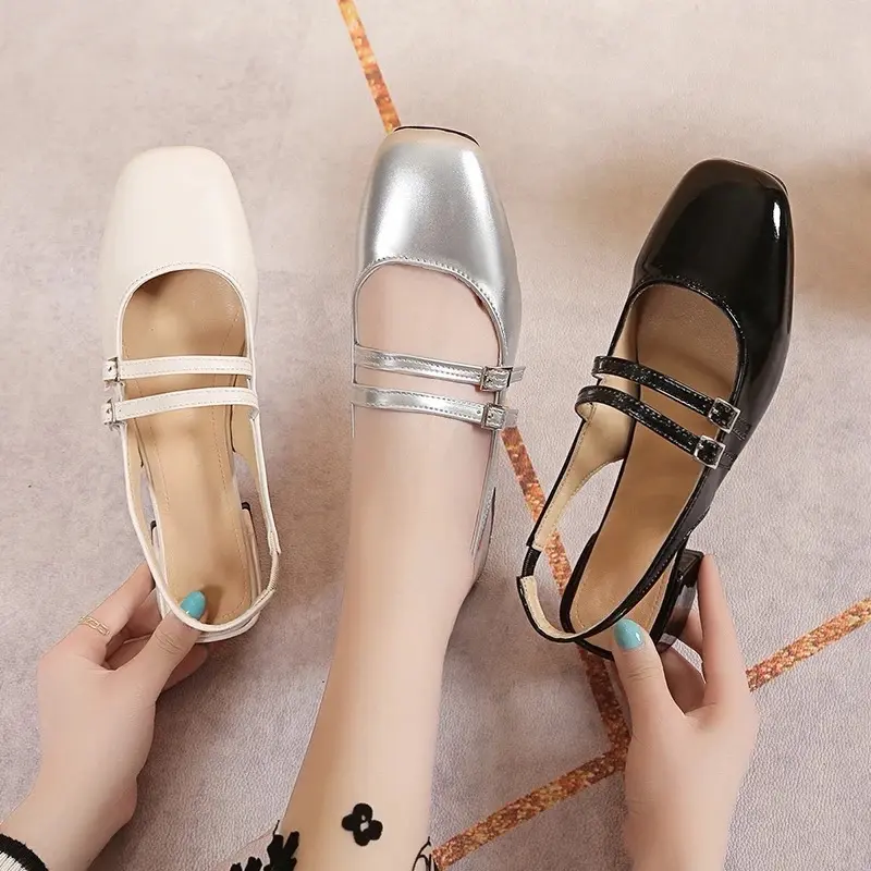 Sepatu Wanita DOOBY Mary Jane Gesper Dua 3 cm Sintetis Tinggi Elegan Glossy Mudah Dibersihkan shoes coquette Heels Selempang New 5