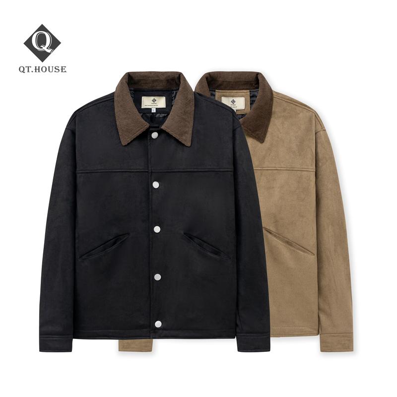   QT.HOUSE bản mới VER 2  Áo Khoác Nam Chất Vải Da Lộn Cổ Áo Cách Điệu 2 Lớp Menswear Phong Cách Hàn Quốc Sang Trọng Cho Mùa Thu Đông AKDA03 