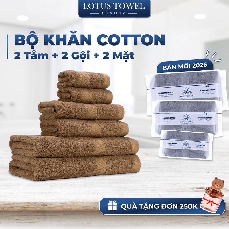  Bộ 6 khăn  2 Tắm,2 Gội,2 Lau Mặt  lotustowel Làm Từ Sợi Cotton Cao Cấp Mềm Mịn Thấm Hút Không Ra Màu Dùng Cho Nhà Tắm Khăn Tắm 
