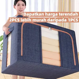 Lipat Storage Box 66L 110L tahan lembab Kotak Penyimpanan pakaian Serbaguna Organizer Kotak Mainan Perlengkapan Rumah Double Zipper Large Box kotak  penyimpanan