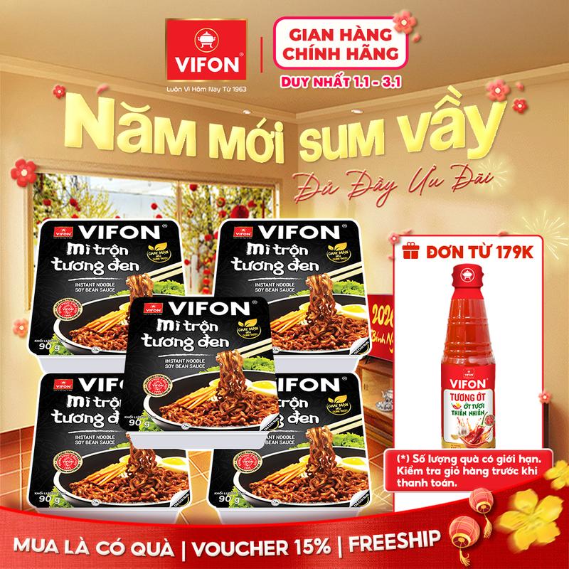 VOUCHER HOT 15% Set 5 khay Mì Trộn Tương Đen VIFON vị Bò Sa Tế Hải Sản Spaghetti Pad Thái Tôm Chua Cay Thái 90gr khay Food