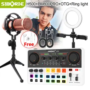 Siborie H500 48V Sound Card+BM800PRO Mic+OTG+Ring light Full Set Paket Recording Lengkap Satu Set Dudukan Lengkap Gratis