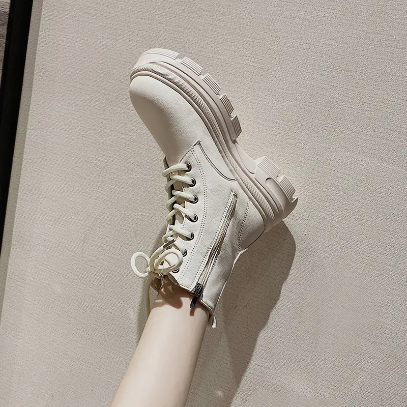 Boot Martin, JINxCHOY SHOES, Thời Trang, Cùng Phong Cách Với BLACKPINK, Buộc Dây, Đế Dày, Da PU, Thoáng Khí, Ấm Áp, Phong Cách Cơ Bản, Dành Cho Nữ, Chiều Dài Ngắn, SS24 GiàY Bốt Cổ Cao 4