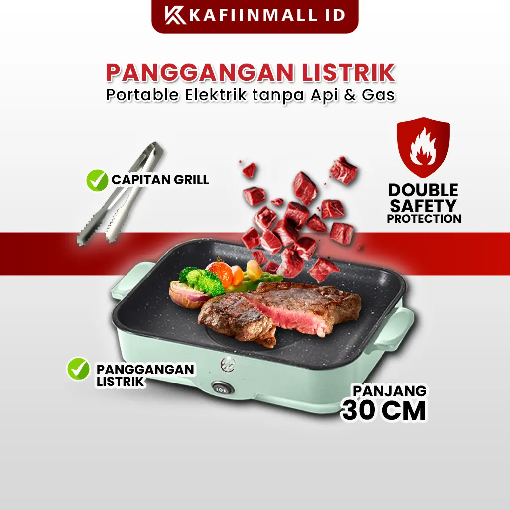 Kafiinmal Panggangan Multifungsi BBQ Elektrik Low Watt 300-600 WATT Panci Listrik Pemanggang Grill Electric Anti lengket Persegi Panjang