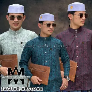 ALFATIH - {Best Seller} baju koko sultan Abstrak Kemko sultan embos jaguard kemeja koko pria lengan panjang songket katun motif timbul kancing import kemeja pria 2026 abstrak