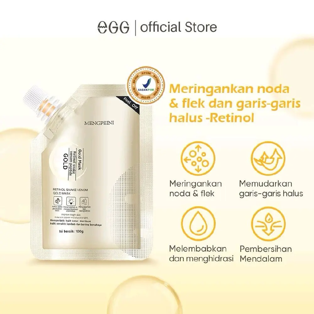 EGG Mengpeini RETINOL SNAKE VENOM GOLD MASK 100gr Face Masker Anti Aging Emas Peptide Facial Krim Wajah Peel Off Kulit E.G.G Muka Anti Kerut