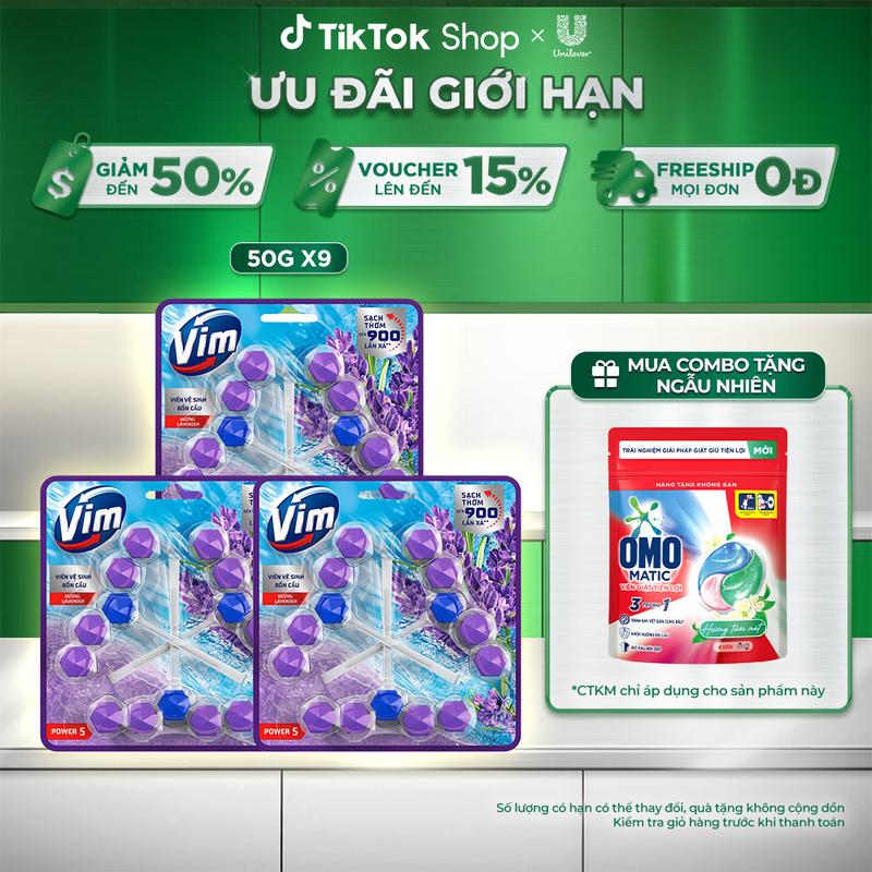 Combo 3 Vỉ 3 Viên Treo Vệ Sinh Bồn Cầu Vim Power 5 Tiết Kiệm Tiện Lợi | Sạch Thơm Đến 300 Lần Xả (50g/viên) [1]