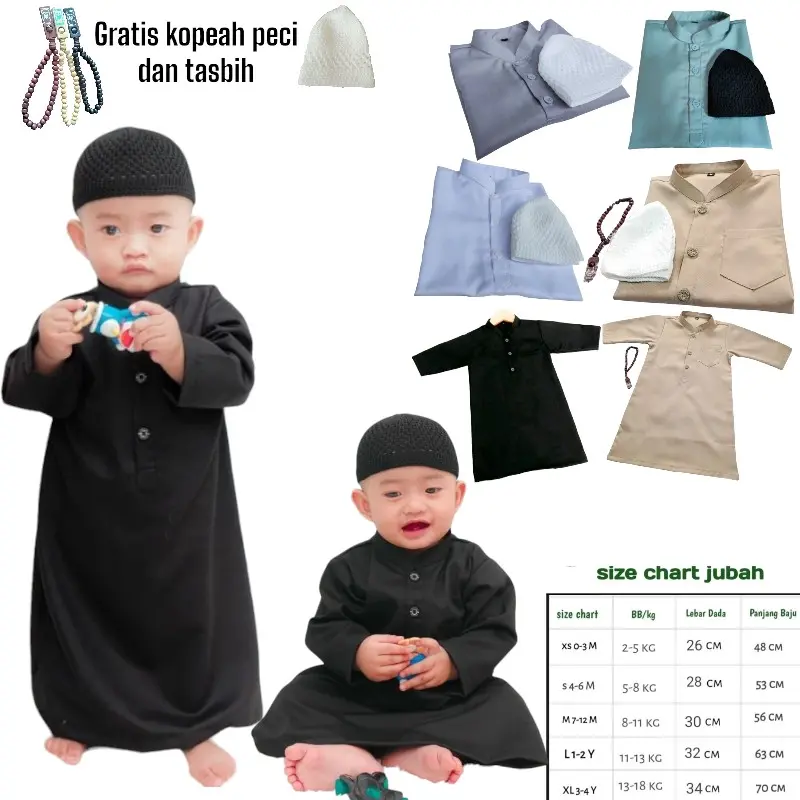 Baju Koko Jubah Bayi Laki-laki i.o.n.e abbasy untuk Usia 0-4 Tahun dengan Kancing Hidup - Gamis, Anak Cowok Muslim Katun Toyobo Lembut Panjang baju takwa anak laki laki 2024 top brookhaven outfit