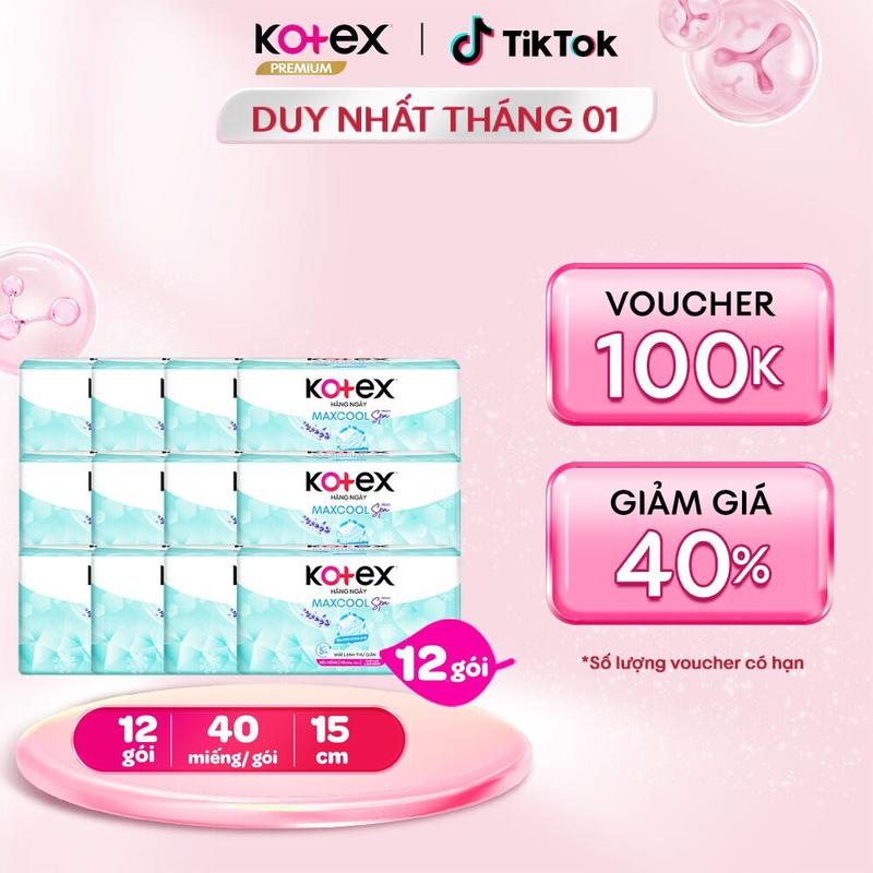  Combo 12 gói Băng vệ sinh Kotex Hàng Ngày Compact Maxcool French Spa 40 miếng   gói  Bao bì thay đổi theo từng đợt nhập hàng  