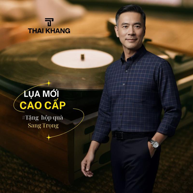  Áo sơ mi caro nam trung niên THÁI KHANG loại áo sơmi dài tay vải lụa co giãn mềm mịn form classic ATK49 somi 