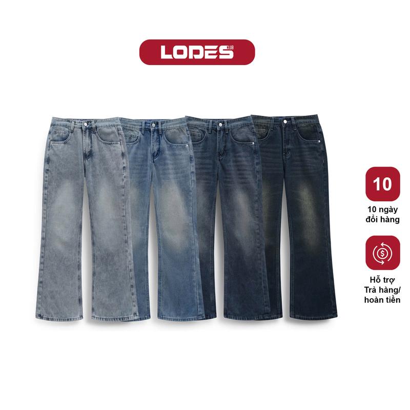 Quần Jean Nam Ống Loe LODES CLUB- Bản Màu Basic Chất Denim Wash Mềm Mại,Tôn Dáng