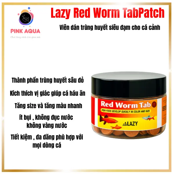 Lazy Red Worm  Thức ăn cám trùng huyết sâu đỏ giàu dinh dưỡng đạm cao kích thích cá lên màu tăng size nhanh cho cá cảnh (Viên dán) 0