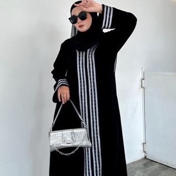 Abaya Gamis ALKHATIB Hitam Nella Motif Jetblack Ready Wanita Muslim Grade A Ukuran S M L XL XXL gamisabaya 1