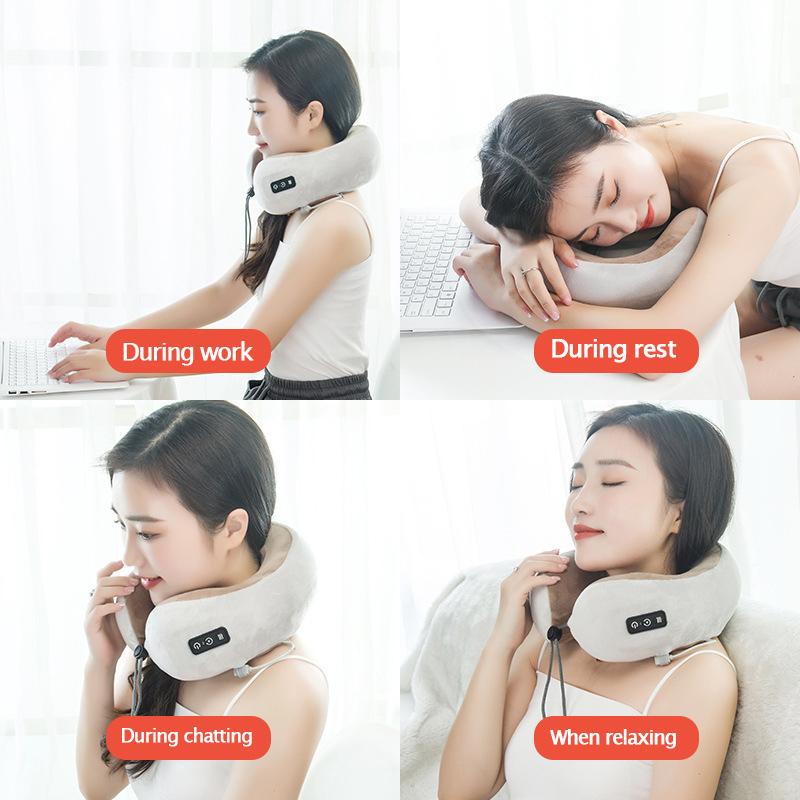 Portable Vibration Massage Pillow for Neck and Back Pain Relief with Heart-warming M-Shaped Arc Design 4