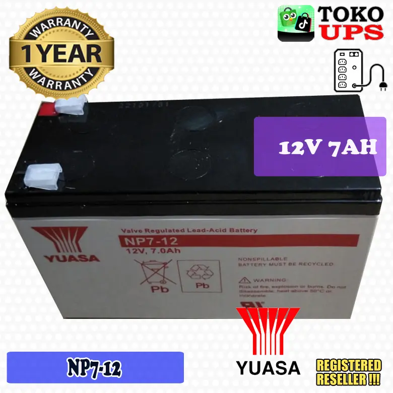 Battery aki accu kering ups 12v 7Ah YUASA NP7-12 Buatan Indonesia