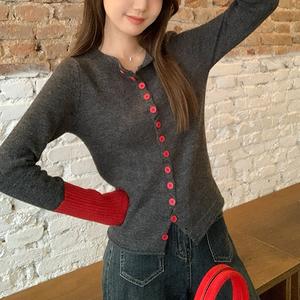 Women's Knitted Cardigan Sweater Coat, Fall Winter New Arrival, Sweet Slim Fit Long Sleeve Top, Unique Color Block Design 8642# Knitwear Womenswear Crewneck