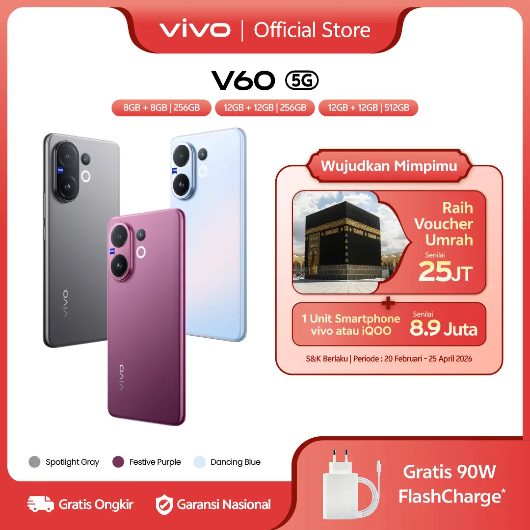 [NEW LAUNCH] vivo V60 5G 10x Zoom Telephoto, ZEISS Multifocal Potrait, Snapdragon 7 Gen 4, IP68+IP69, vivo AI