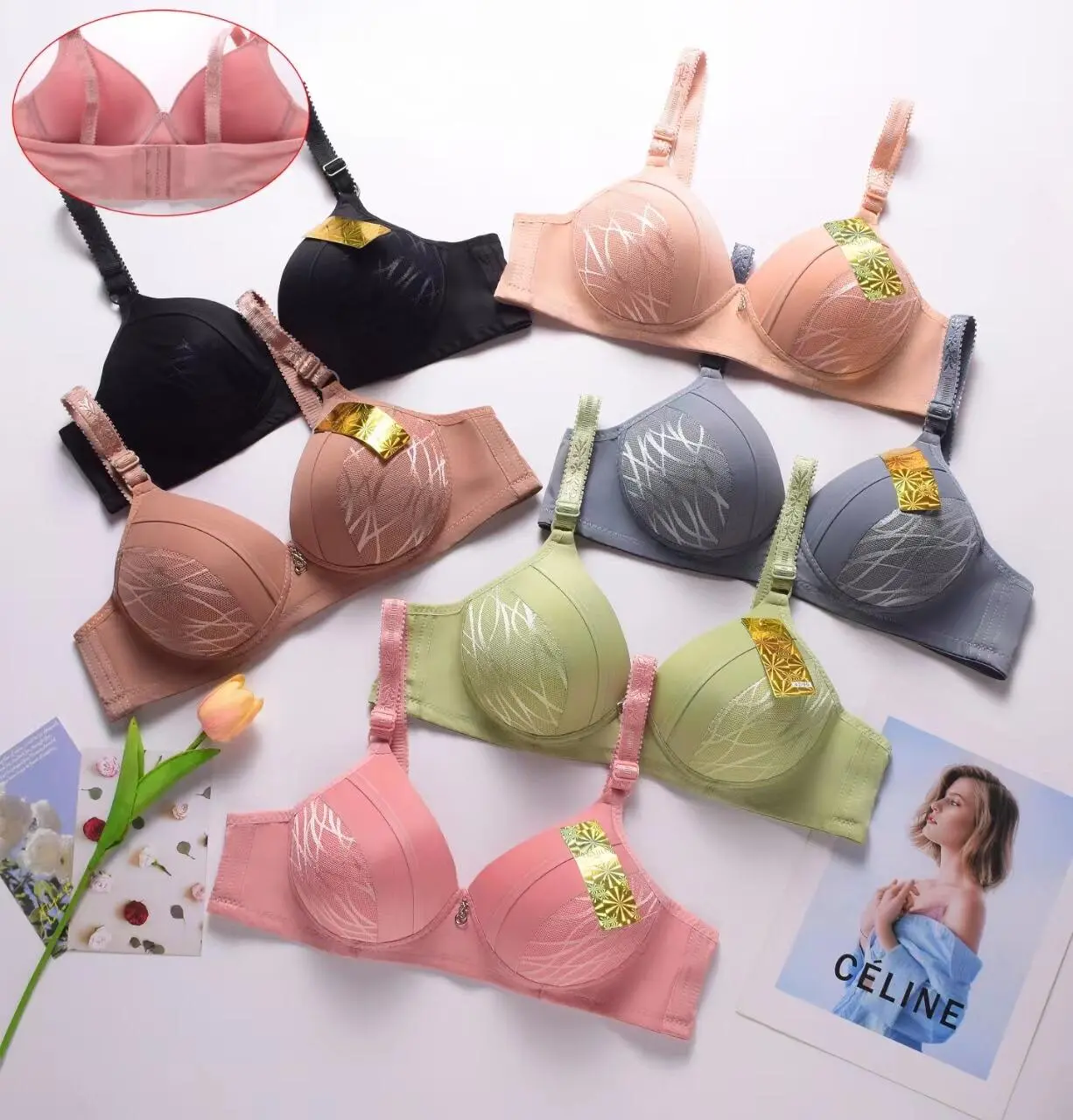 (6pcs) BRA / BH BUSA CUP B CAMPUR MOTIF TANPA KAWAT  WANITA  DEWASA/REMAJA