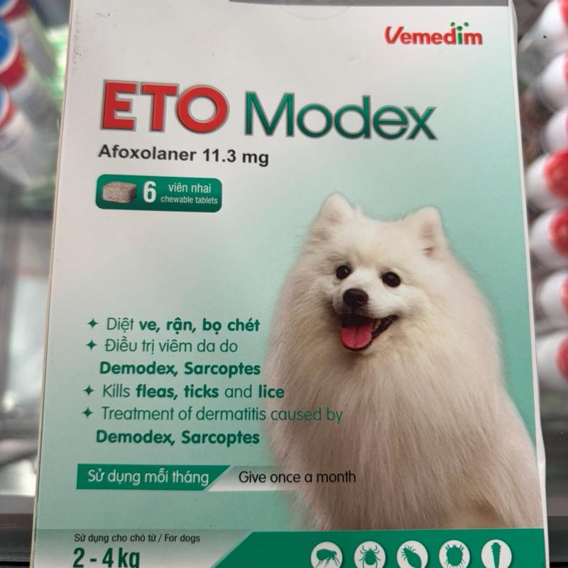 Vemedim ETO Modex Afoxolaner 11.3 mg - 1 Viên Nhai Cho Chó 2-4kg Diệt Ve Rận Bọ Chét Điều Trị Viêm Da Do Demodex Sarcopes